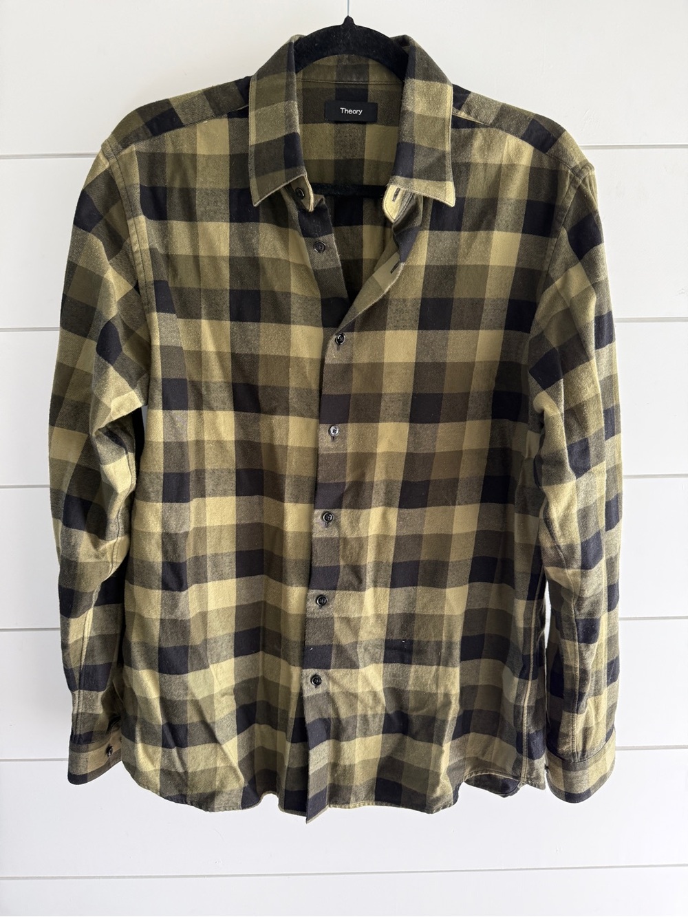 Theory Men's Olive & Black Plaid Button-Down Shirt